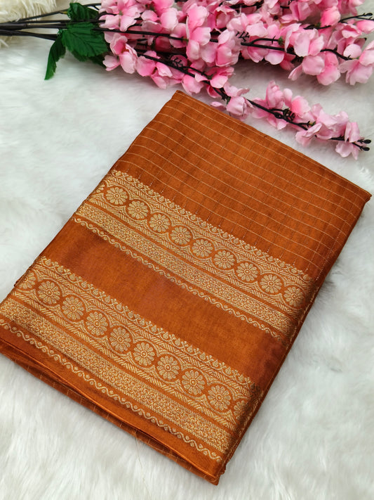 Rustic orange Munga silk saree