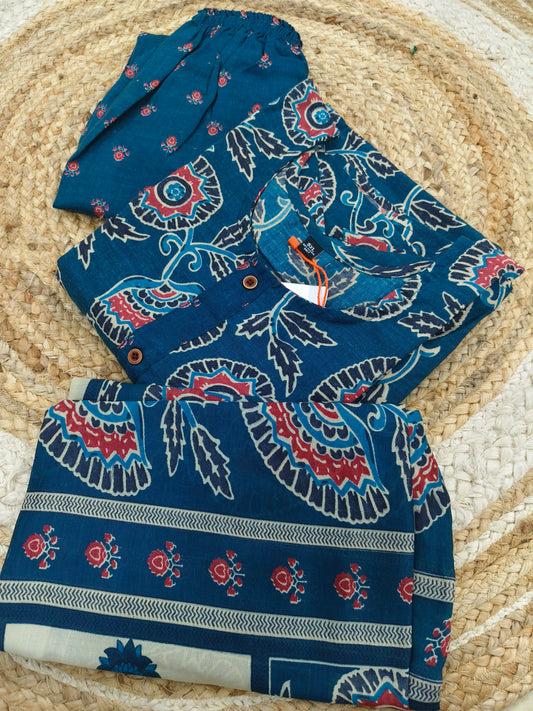 Peacock Blue Cotton sets with duppatta