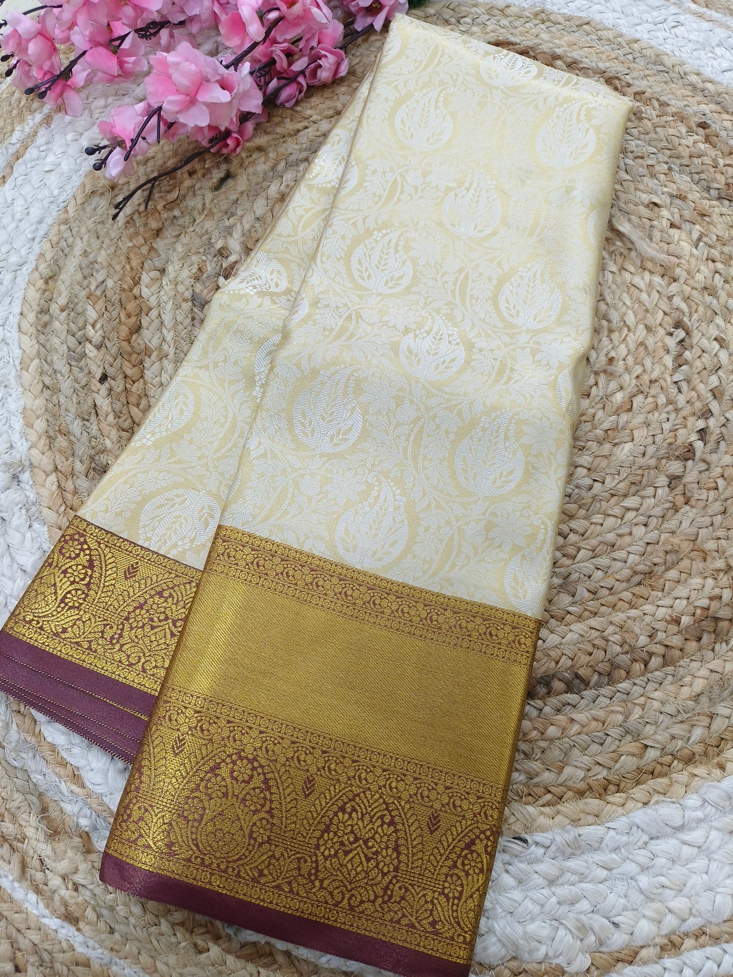 Light Gold with Wine soft silk saree