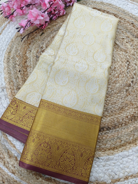 Light Gold with Wine soft silk saree