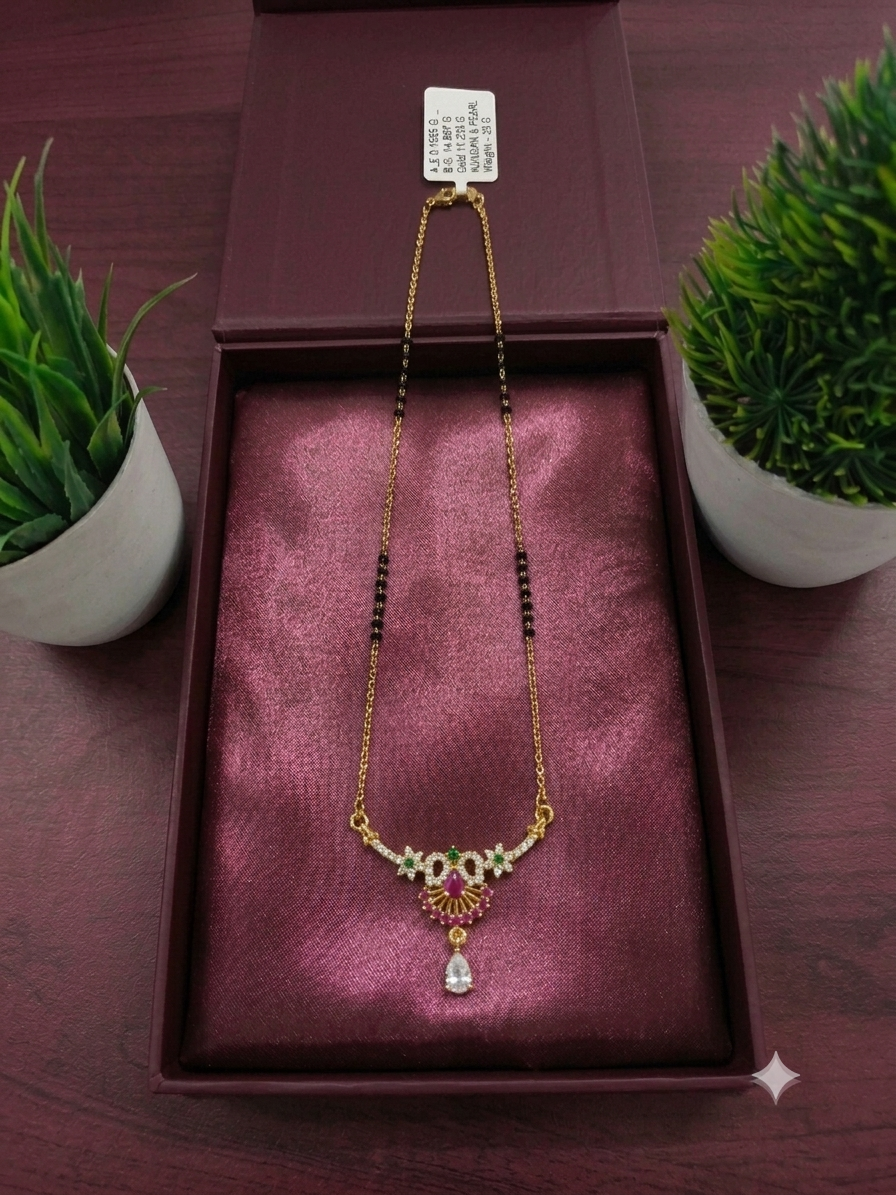 Minimalist Ruby & Emerald Drop Mangalsutra