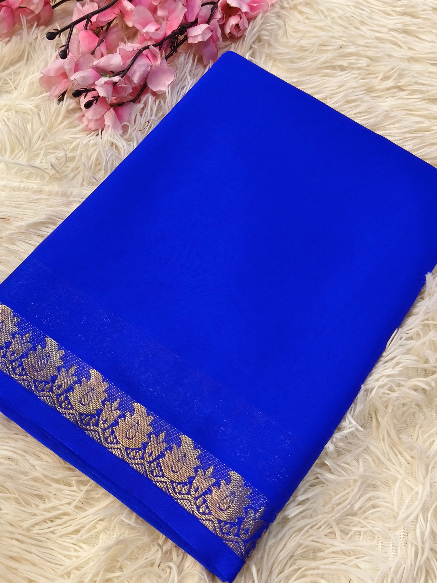 Royal blue  semi Mysore crepe silk saree