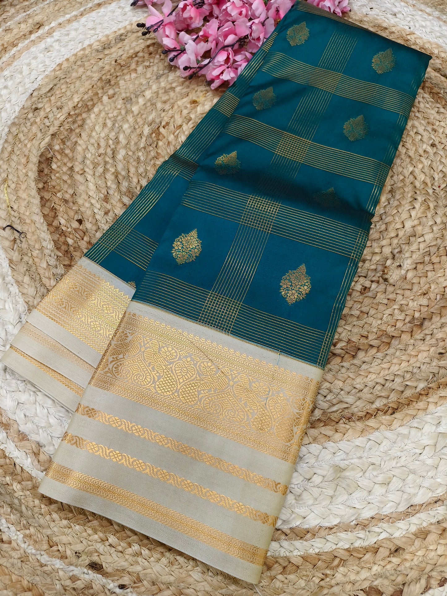 Light  green with cream Elegant  soft semi kanjivaram silk saree