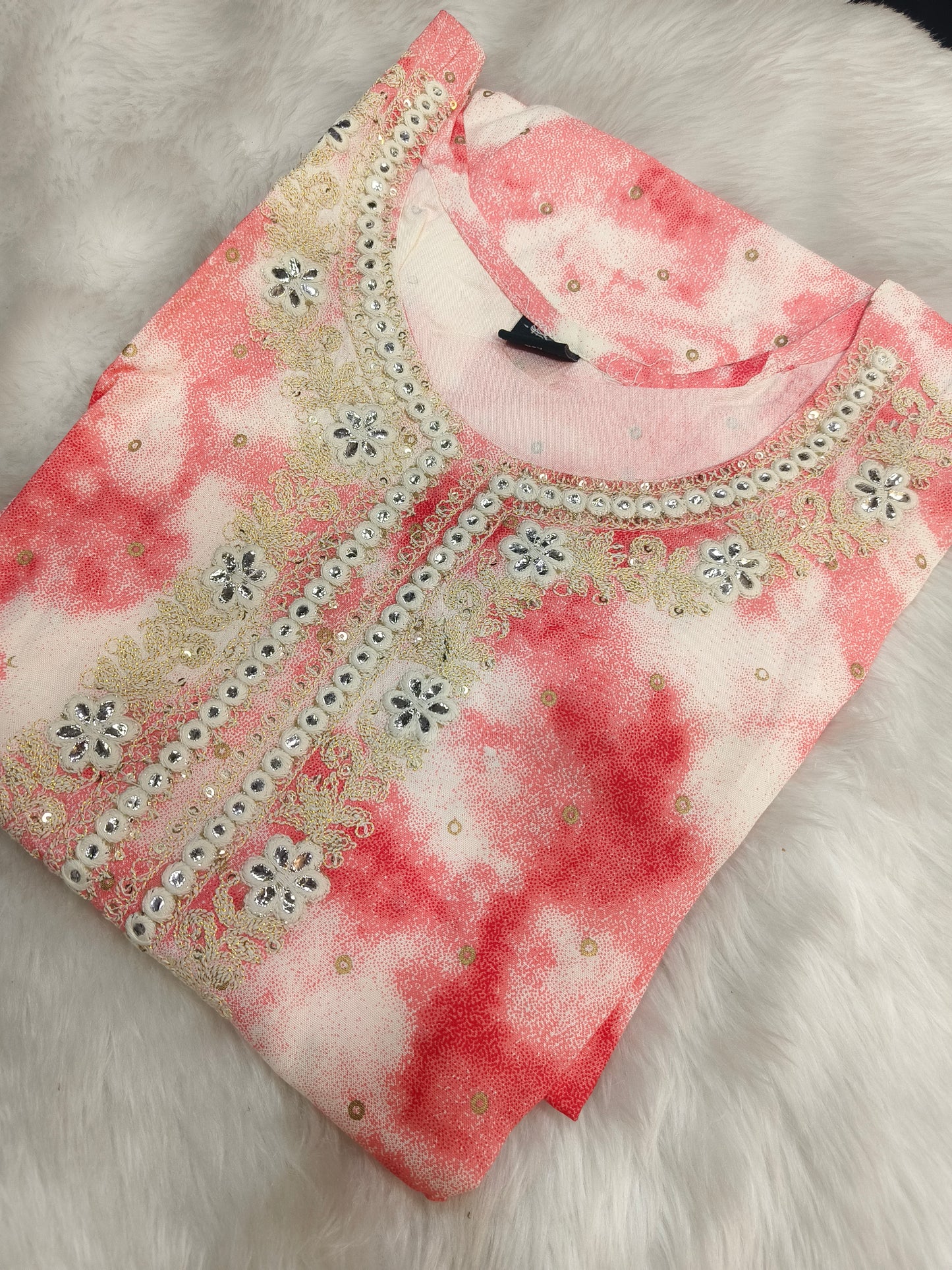 Cream rayon side cut kurti