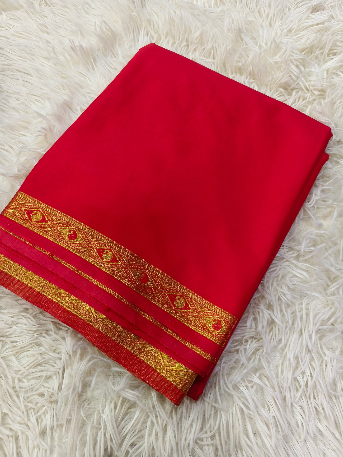 Red semi Mysore crepe silk