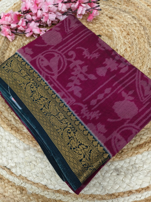 Megentha Pink with Blue Elegant Viscose silk Saree