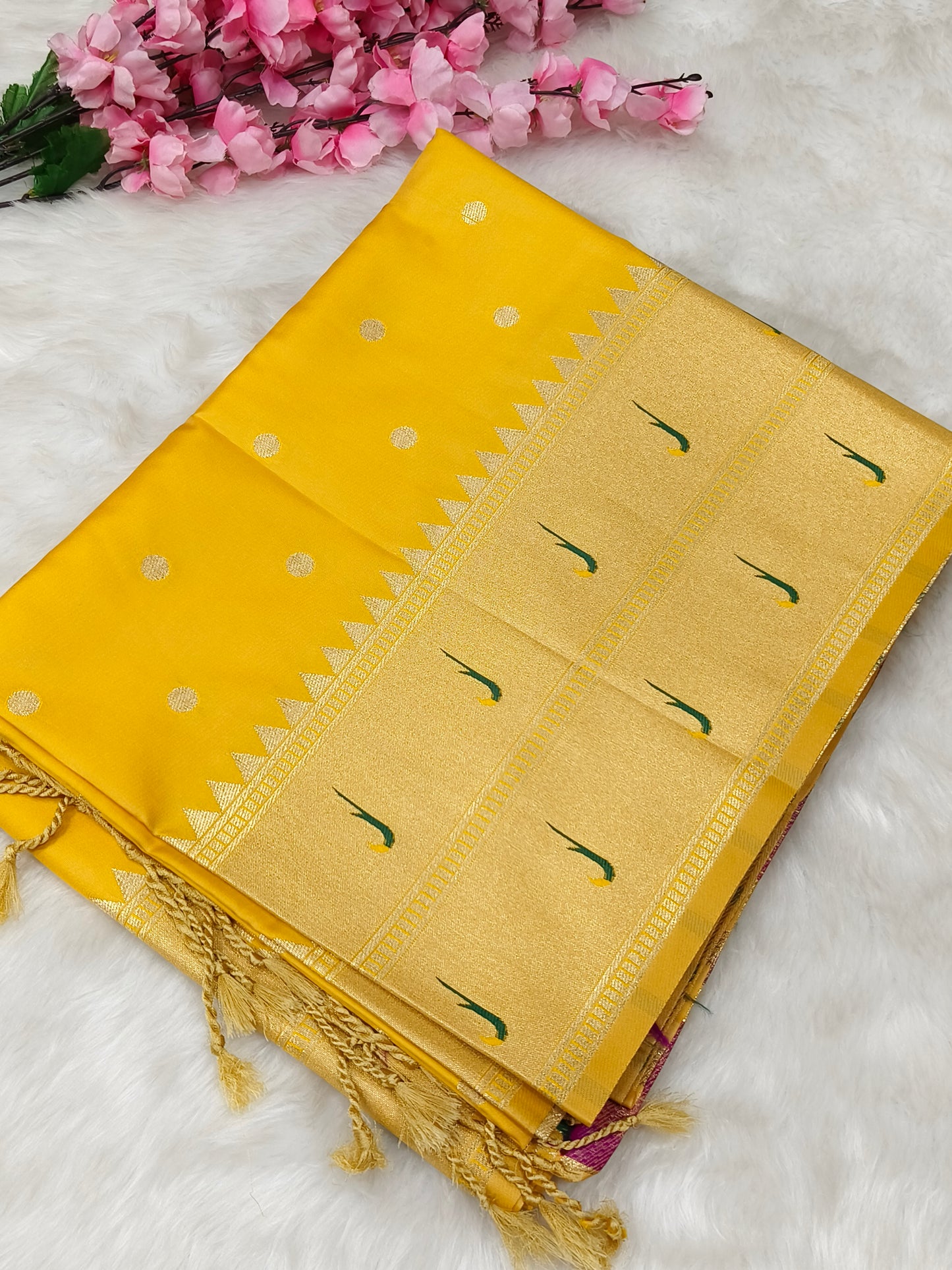 Yellow Paithani silk saree