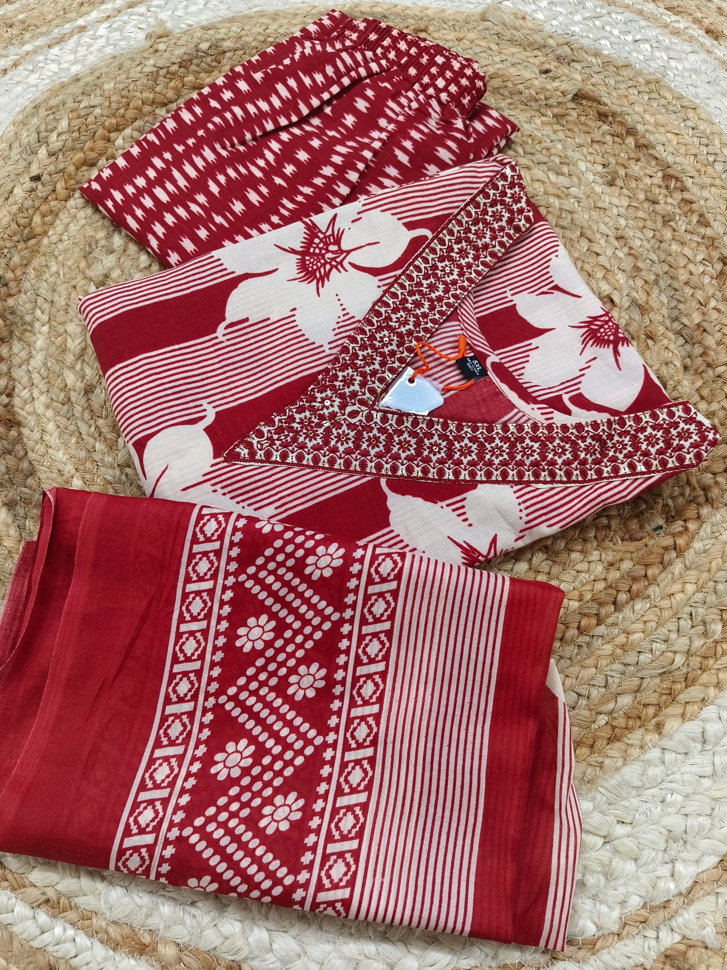 Red Cotton sets with duppatta