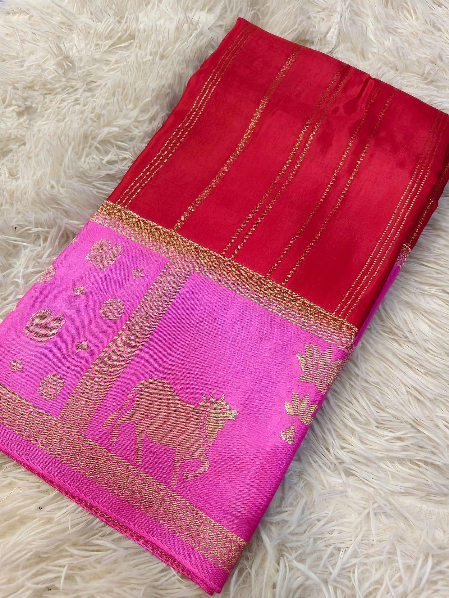 Red with Pink  Munga silk saree