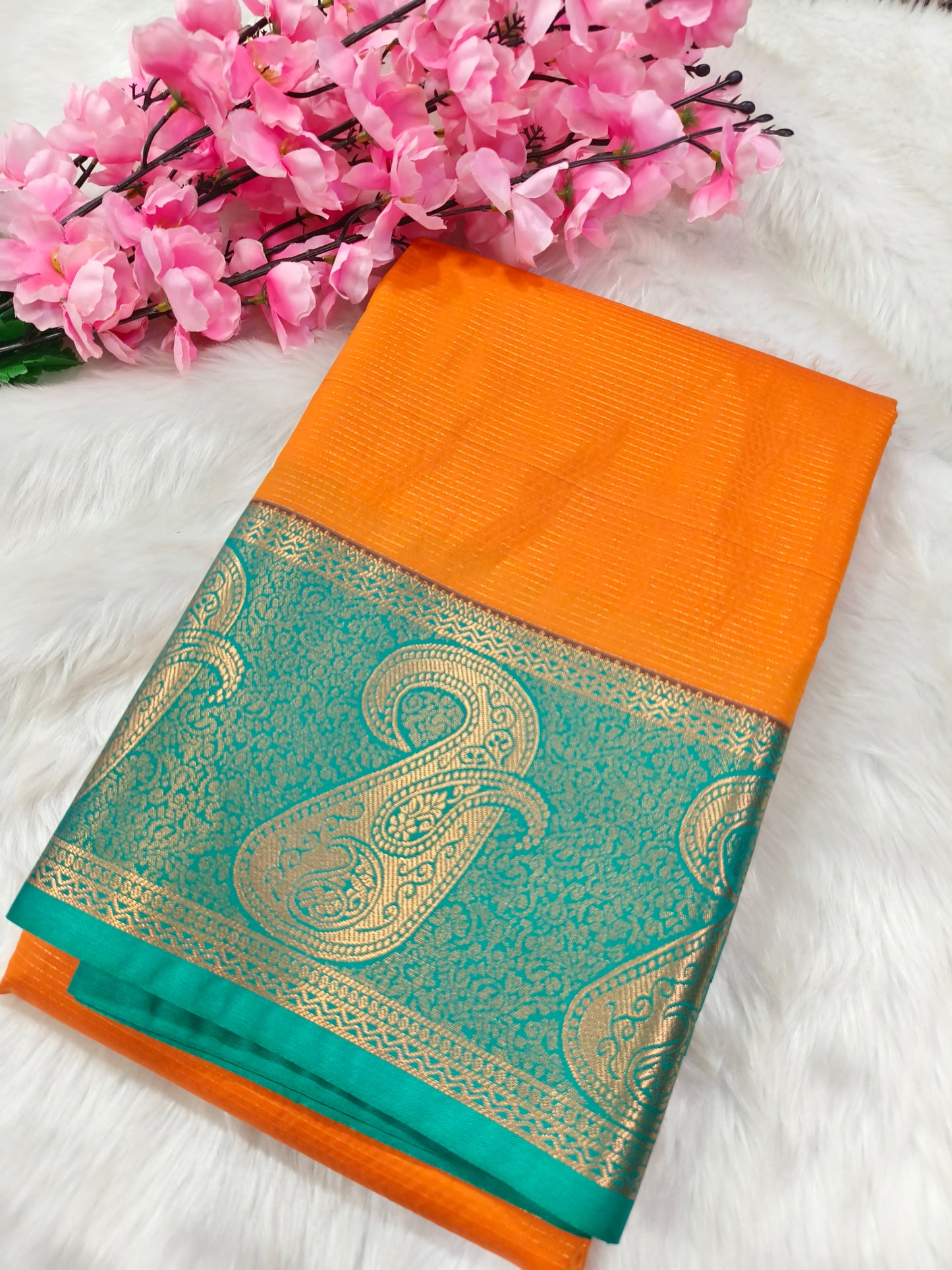 Orange kanjivaram silk saree