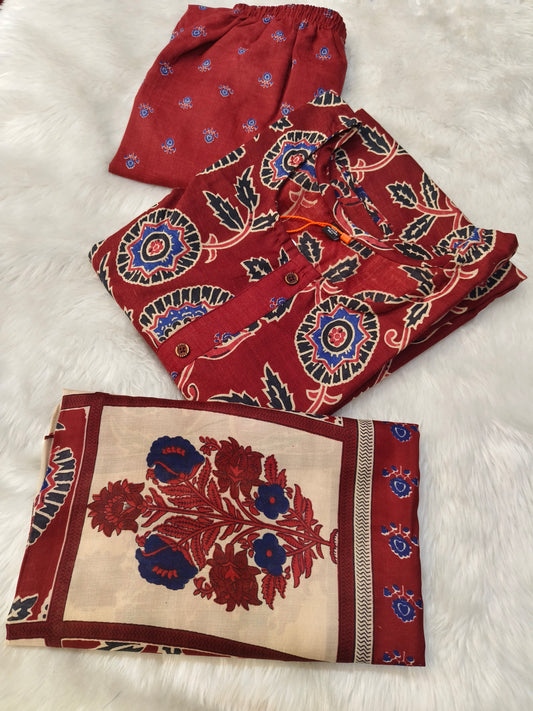 Maroon Cotton sets with duppata