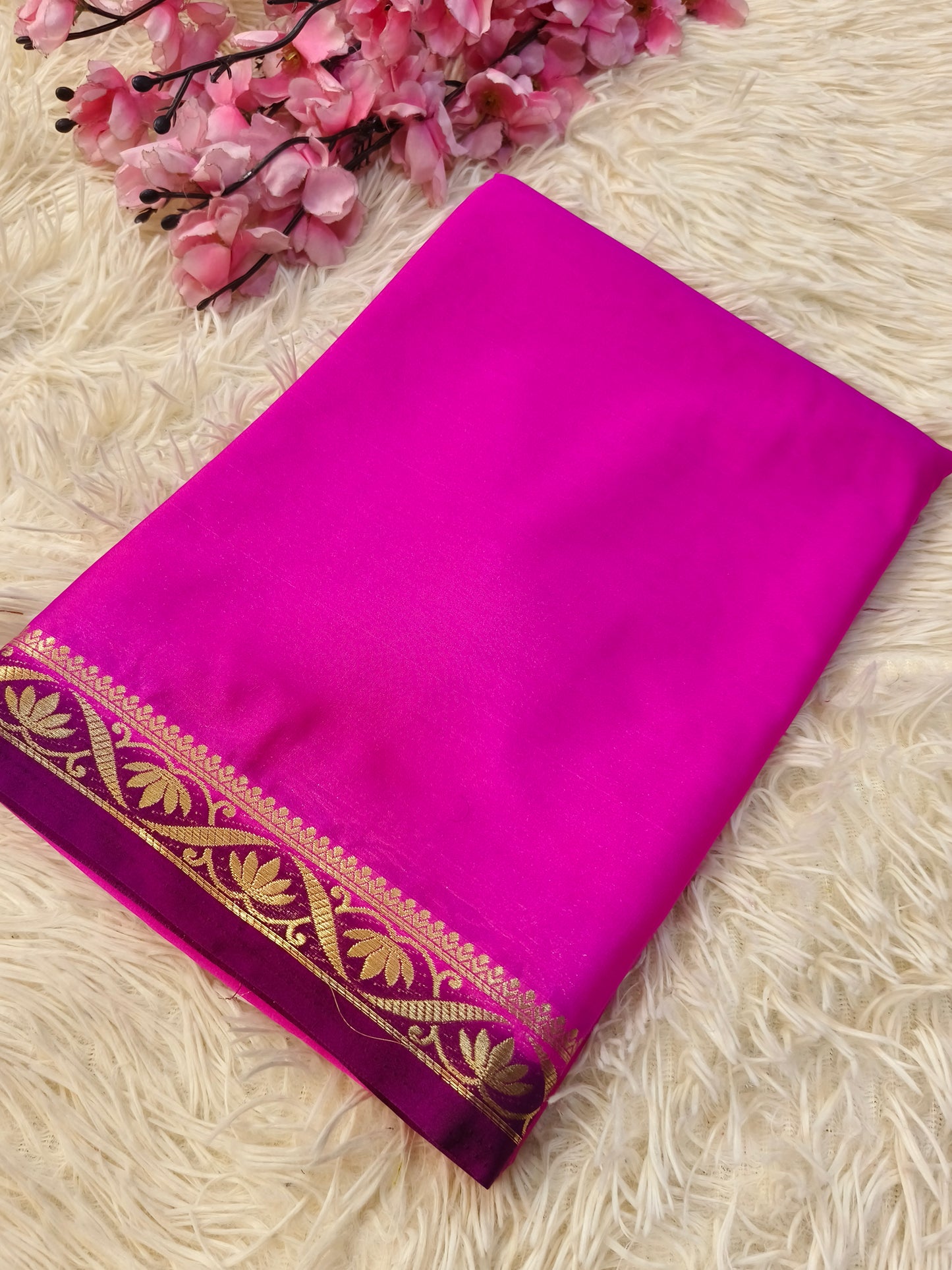 Pink With Purple semi Mysore crepe silk saree