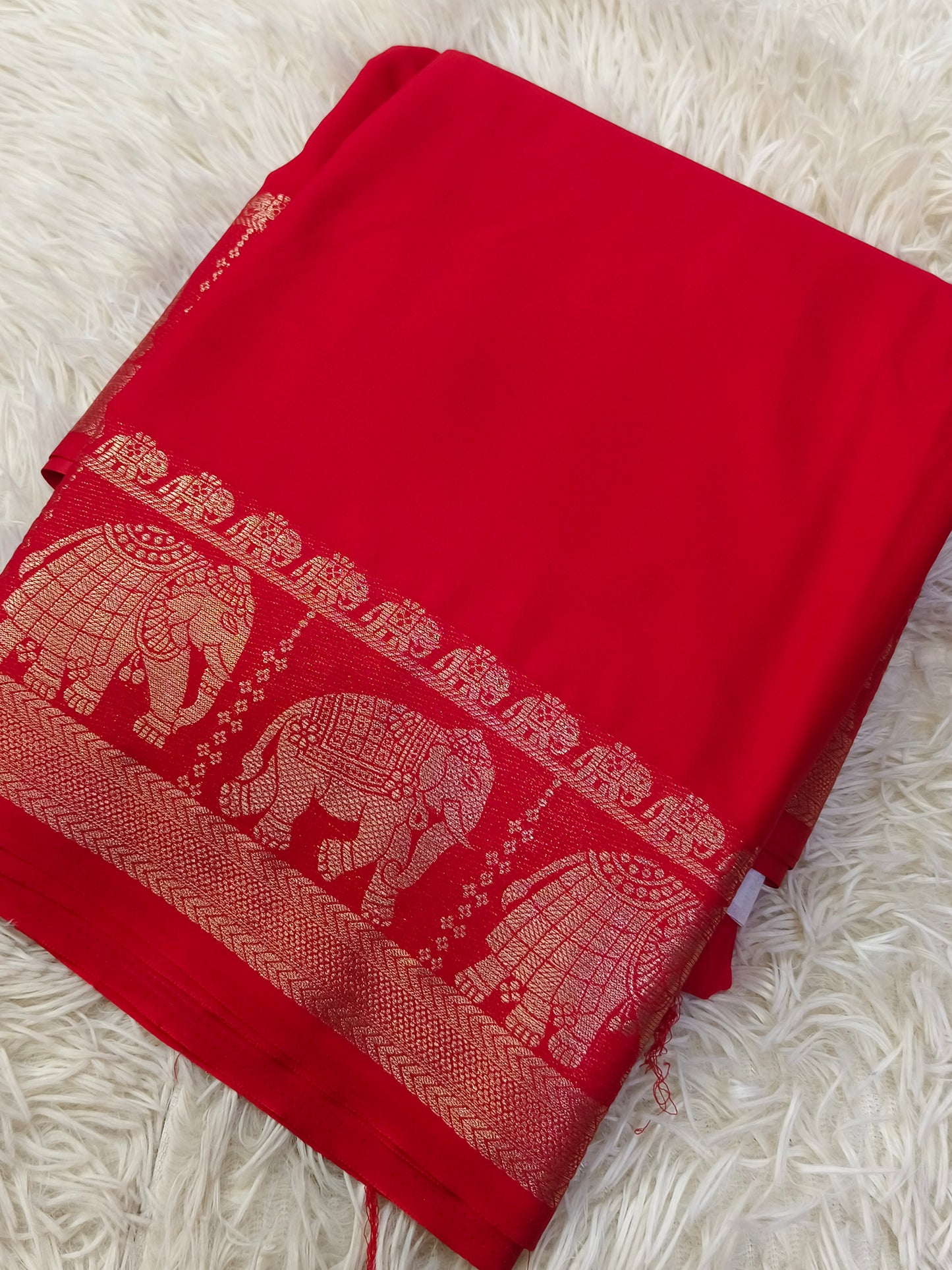 Red semi Mysore crepe silk