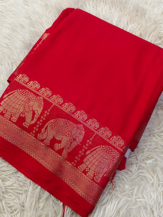 Red semi Mysore crepe silk