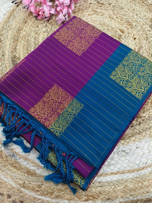Megentha with Blue Elegant soft semi kanjivaram silk saree