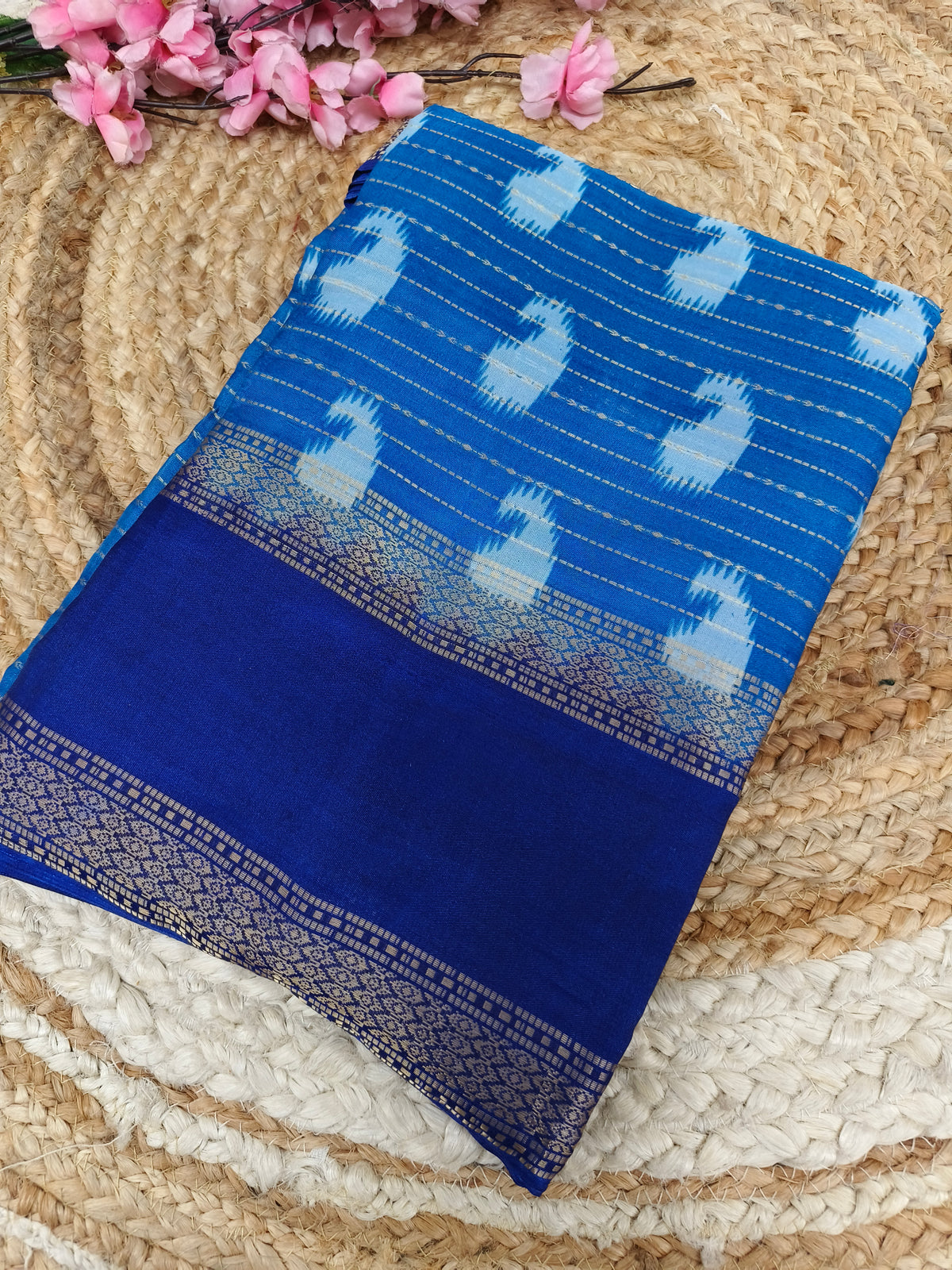 Blue with royal blue Dola Silk Saree