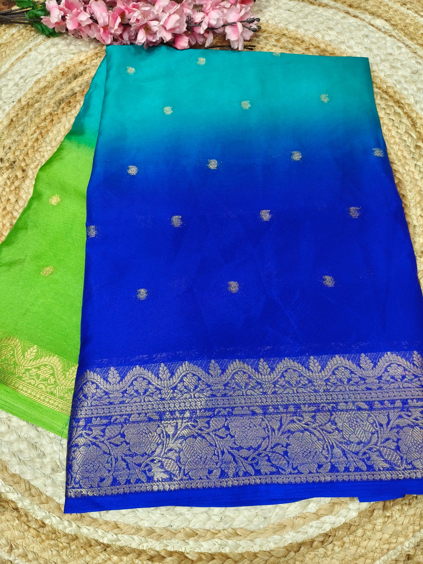 Blue with Green Soft viscose silk saree