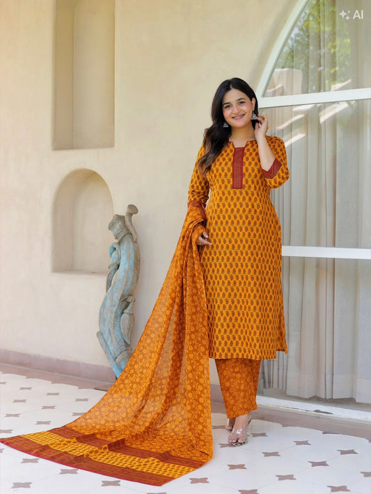 Yellow Aarvi Pure Cotton Suit