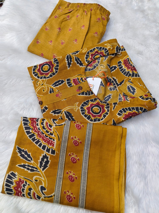 Mustard yellow Cotton sets with duppata