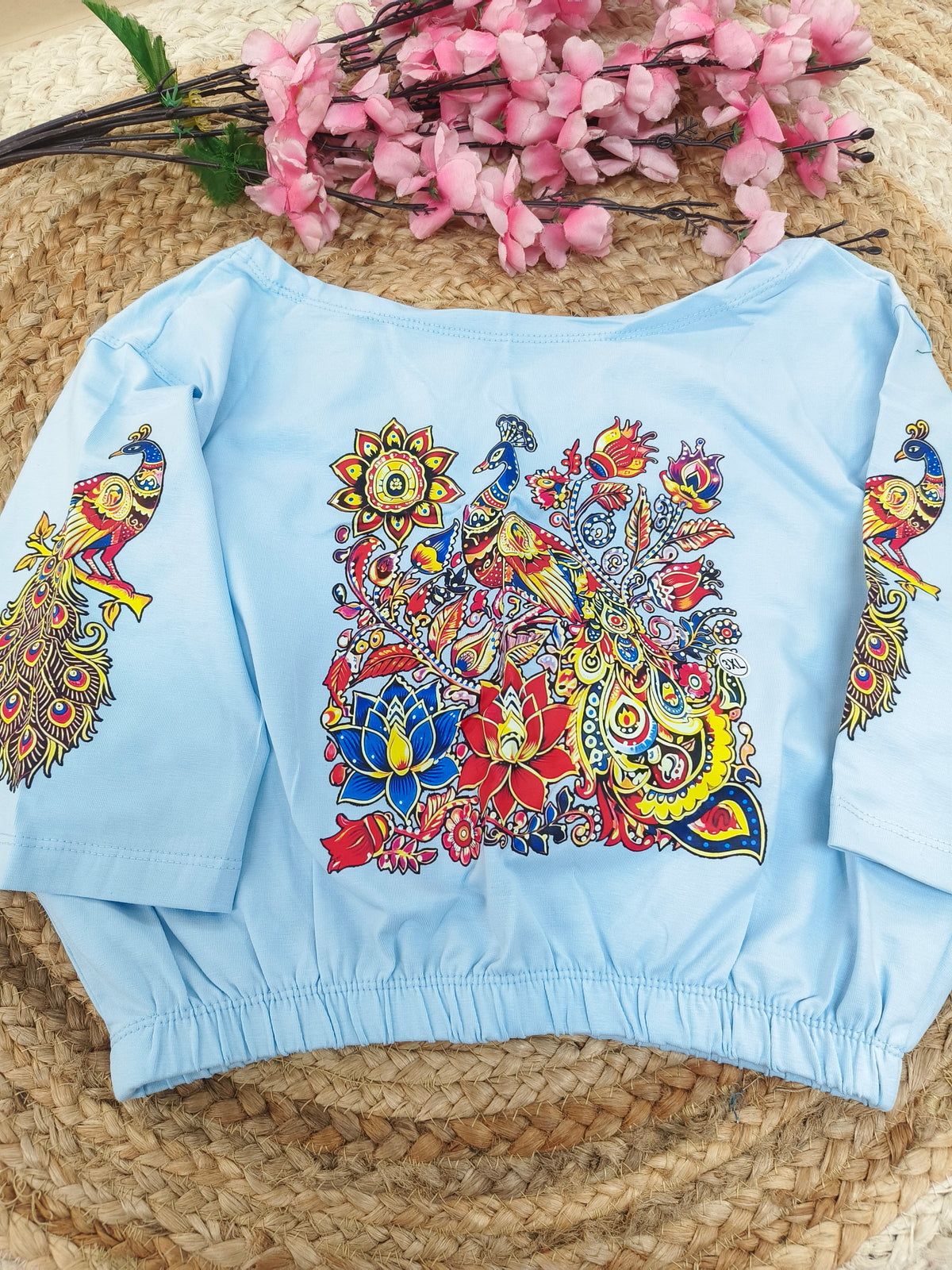 Teal Blue Stretchable blouses printed design