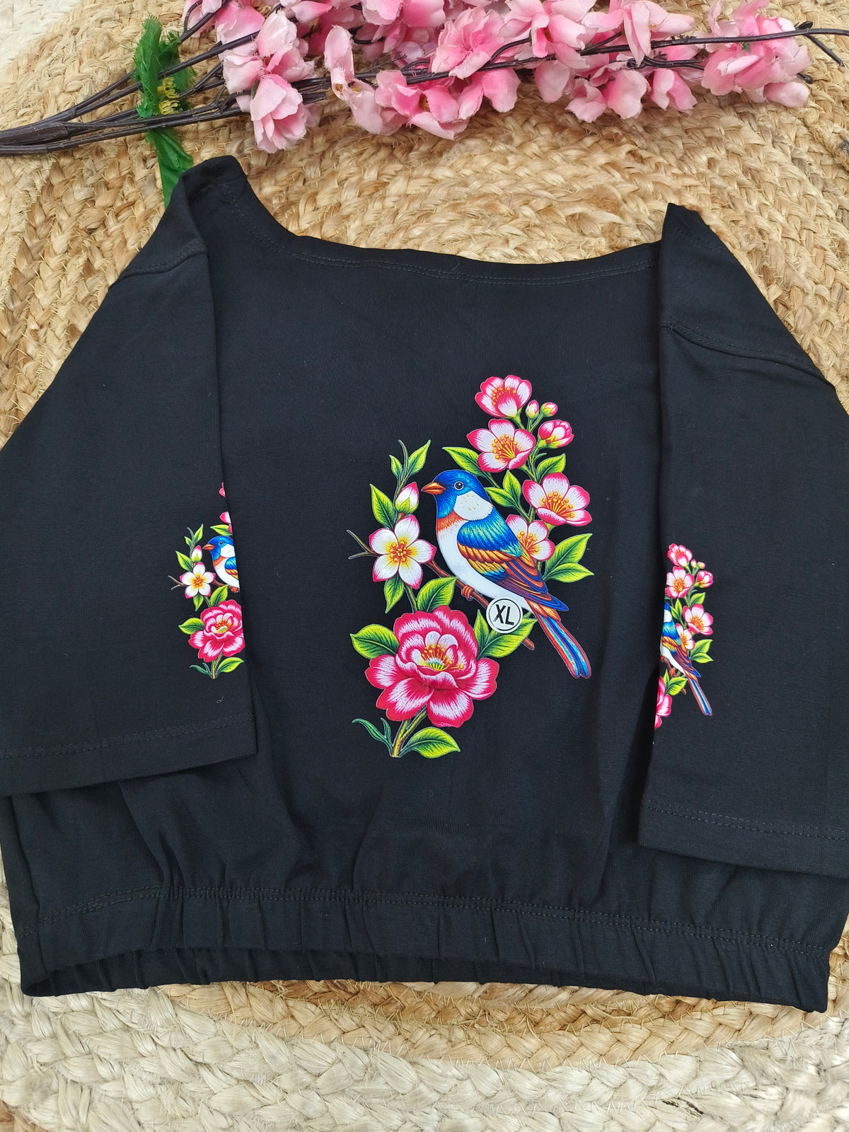 Black Stretchable blouse with unique printed design
