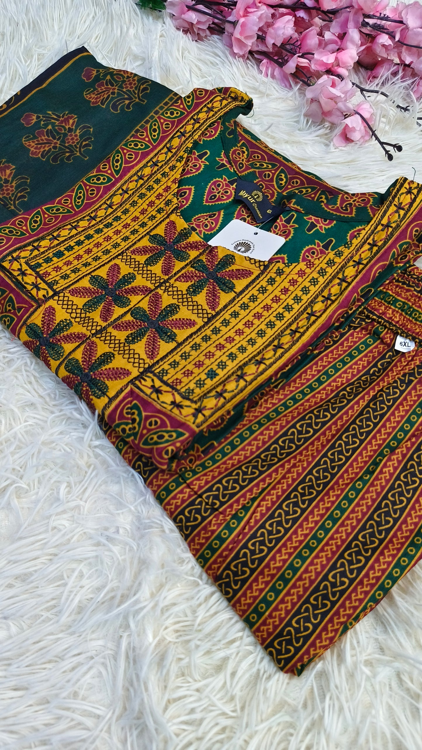 Yellow with Bottle green Pure cotton straight cut Suit