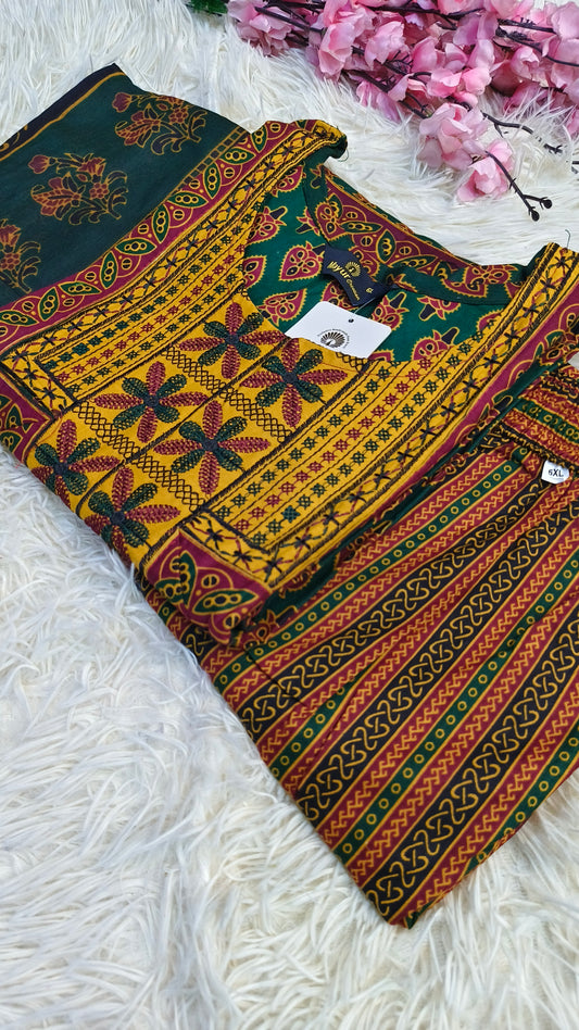 Yellow with Bottle green Pure cotton straight cut Suit