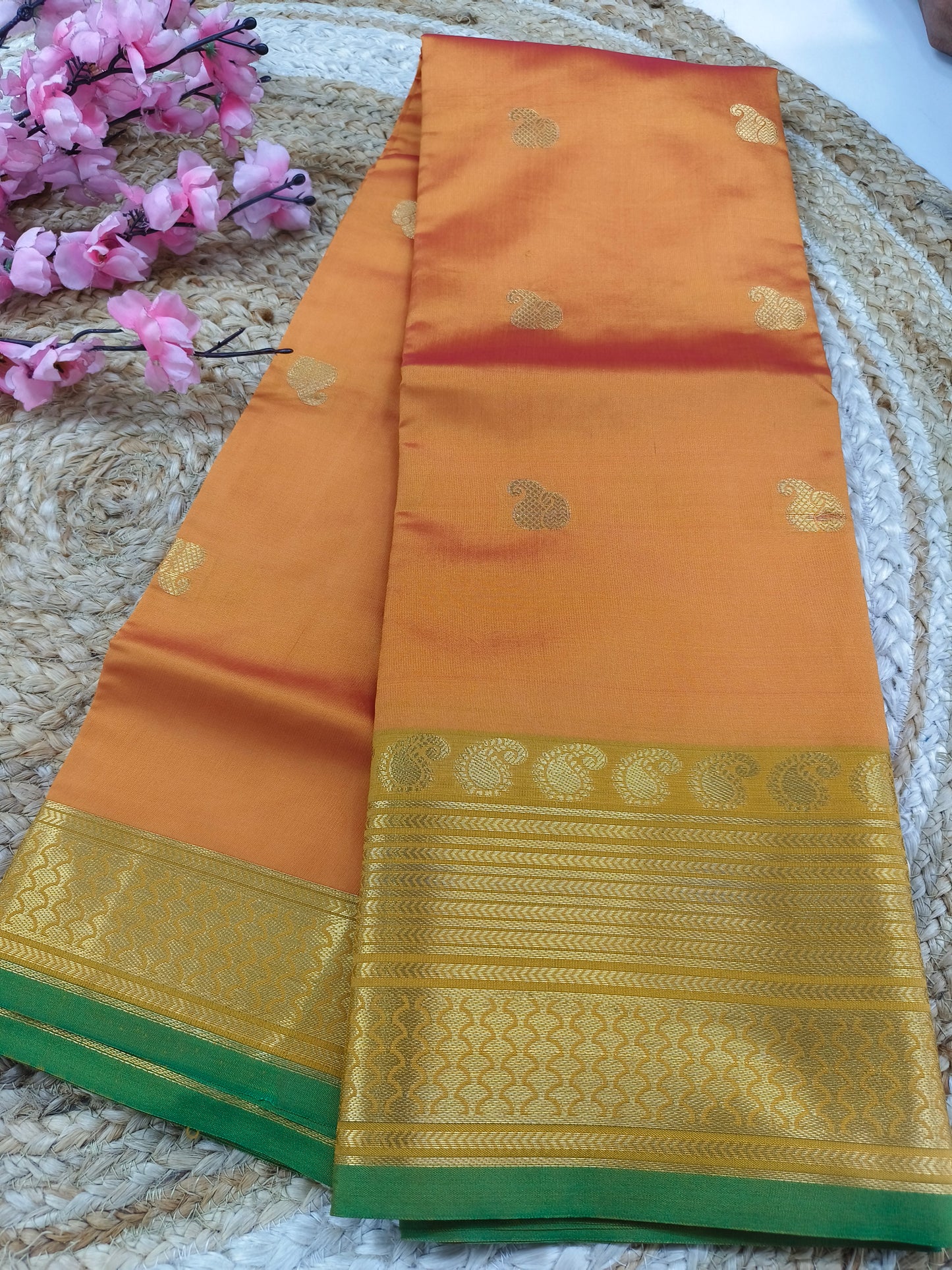 Orange Semi kanchi silk saree