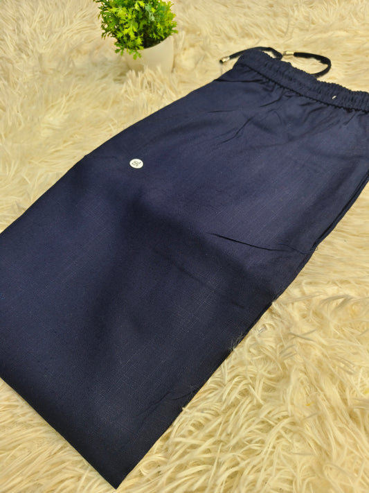 Navy Blue Blended linen rayon straight pants