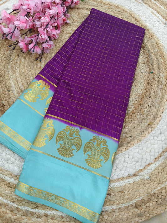 Purple with blue crape silk saree