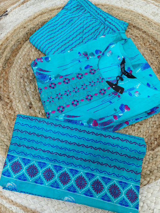 Blue Pure cotton Anarkali suit