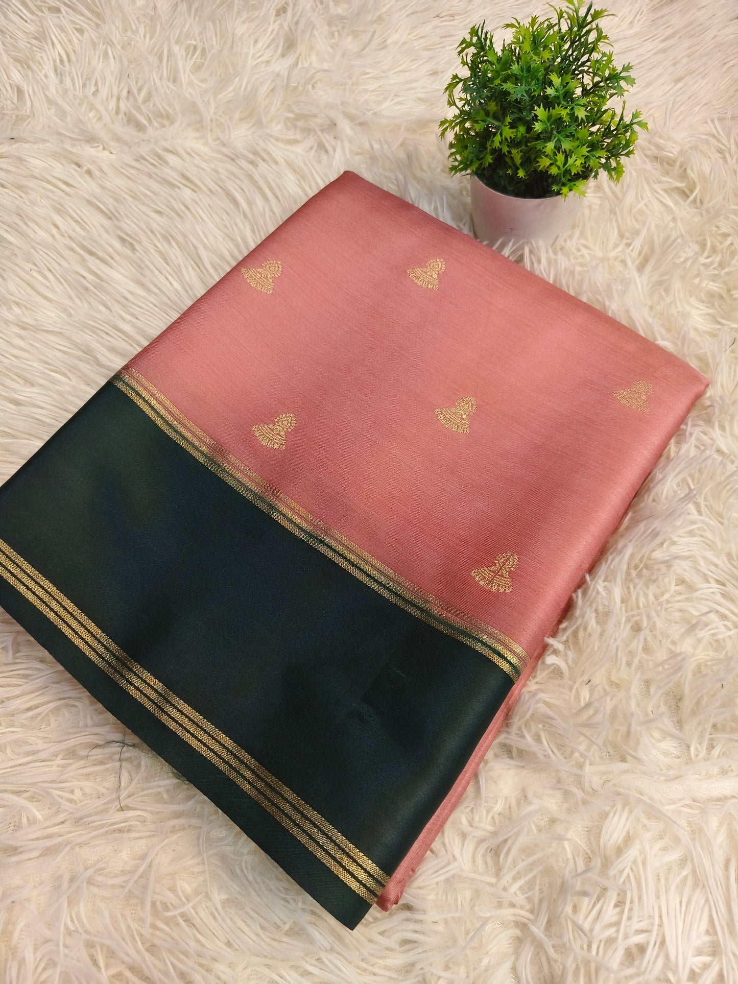 Peach with bottle green  Elegant gaji silk saree