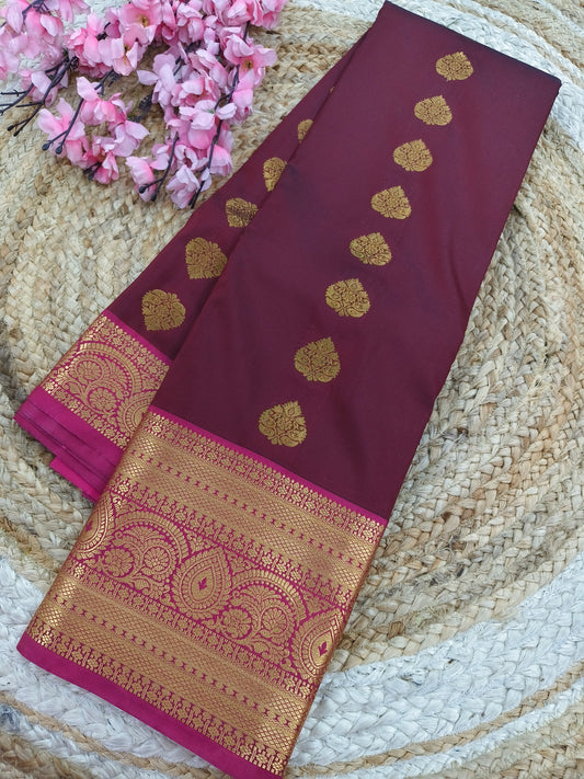 Maroon with Pink Elegant  soft semi kanjivaram silk saree