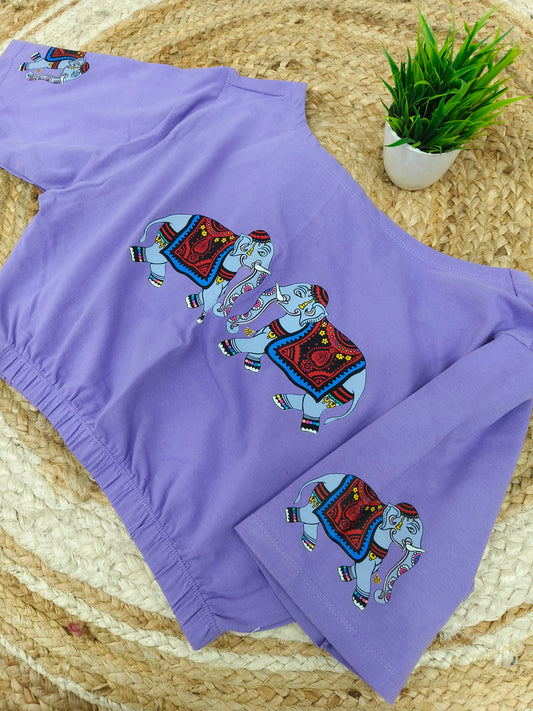 Lavender Stretchable blouse with unique printed design