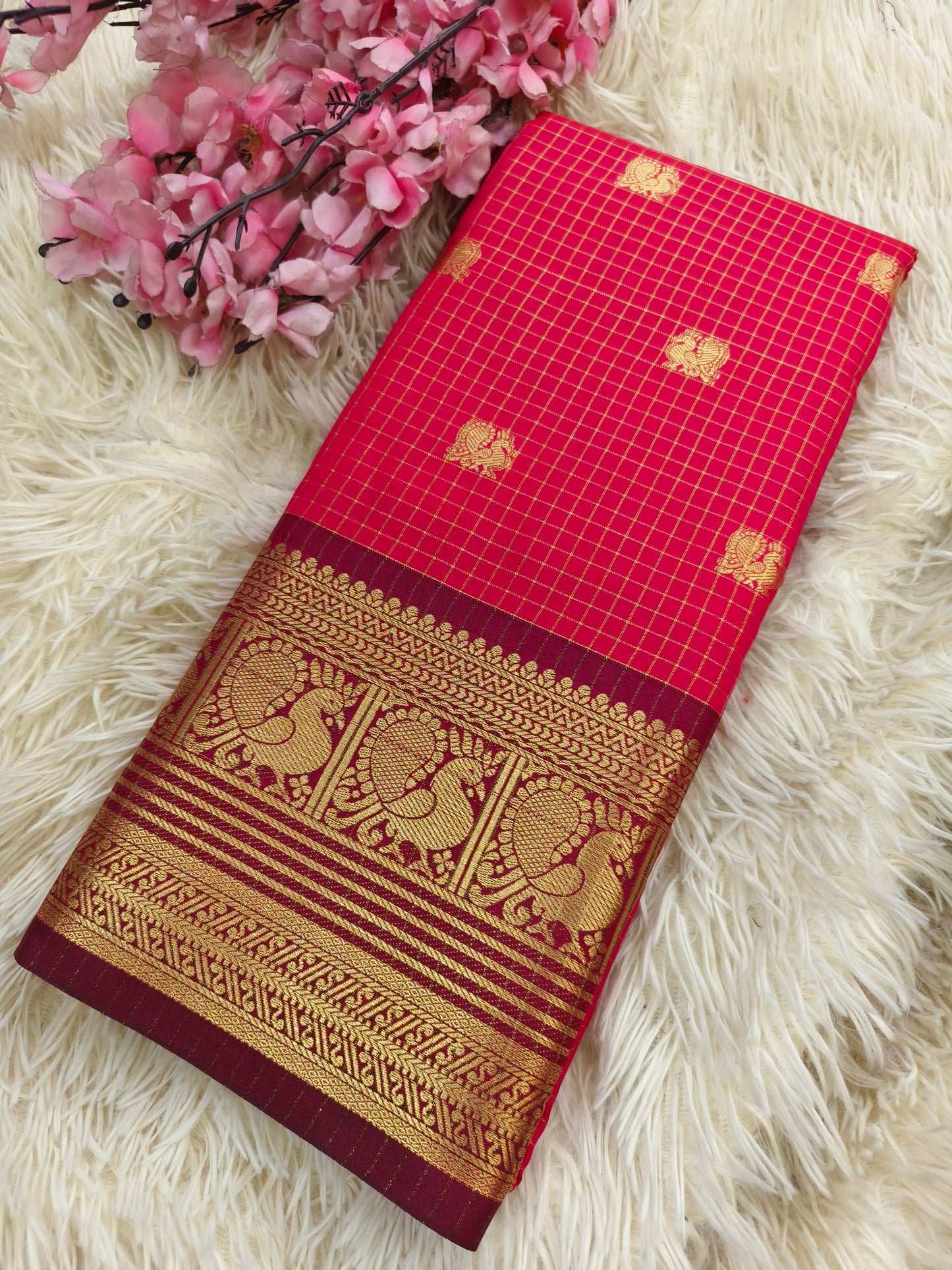 pink with Maroon semi silk saree