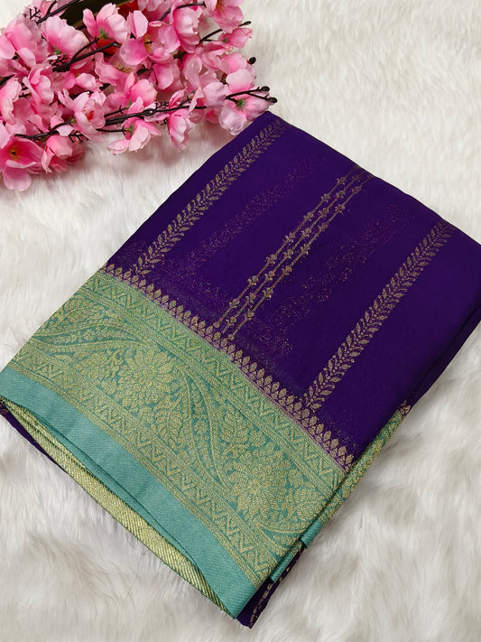 Purple with blue semi Mysore crepe silk saree