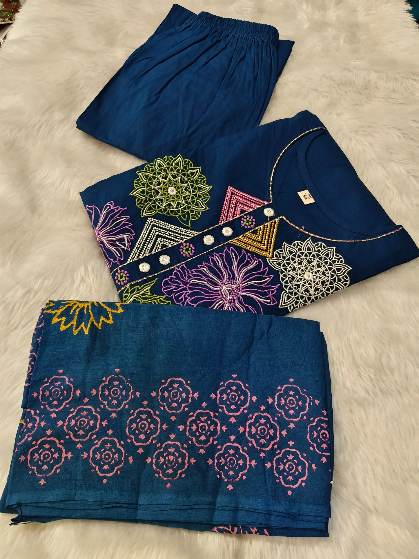Blue cotton straight cut Suit