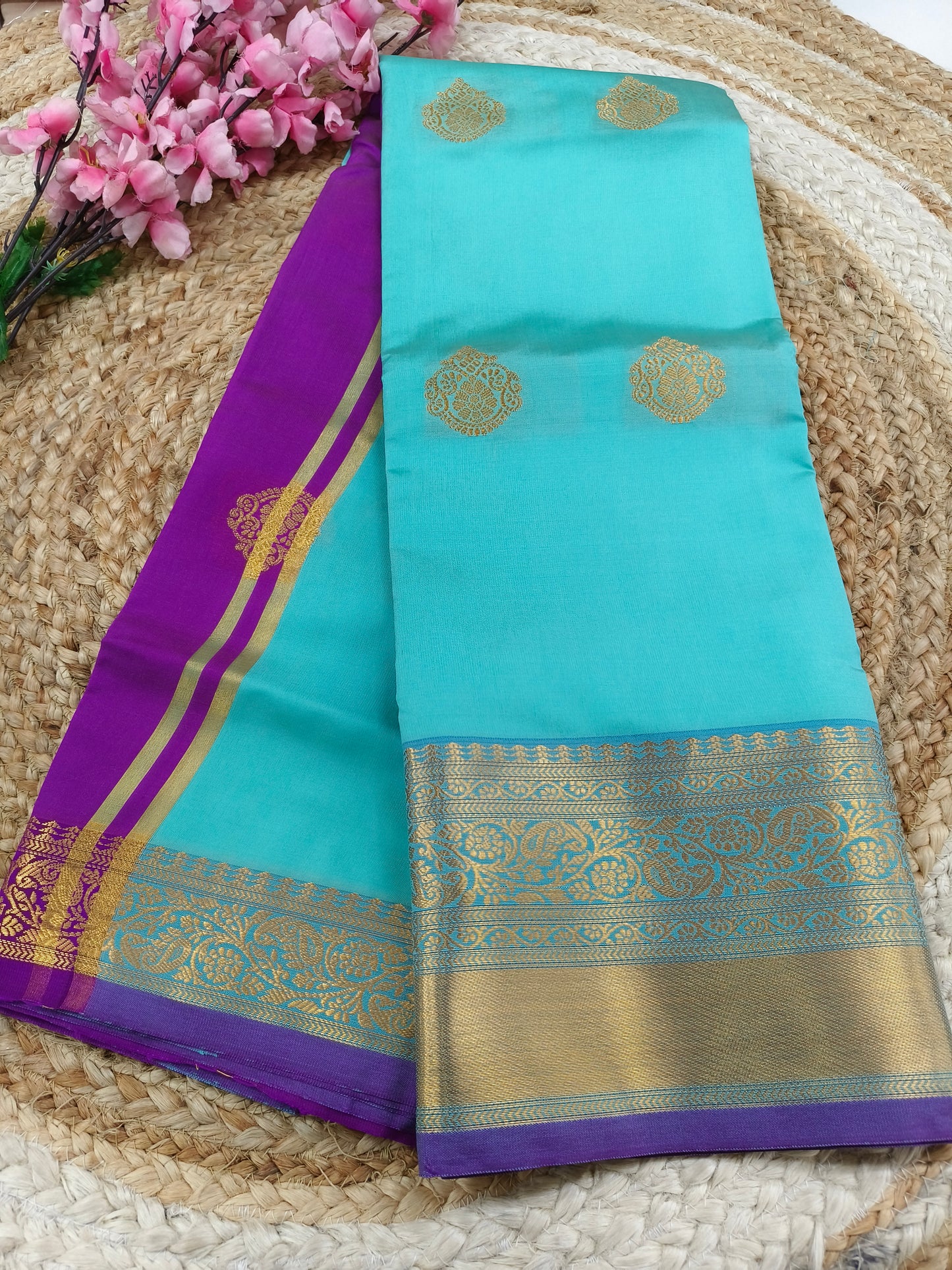 blue Semi kanchi silk saree