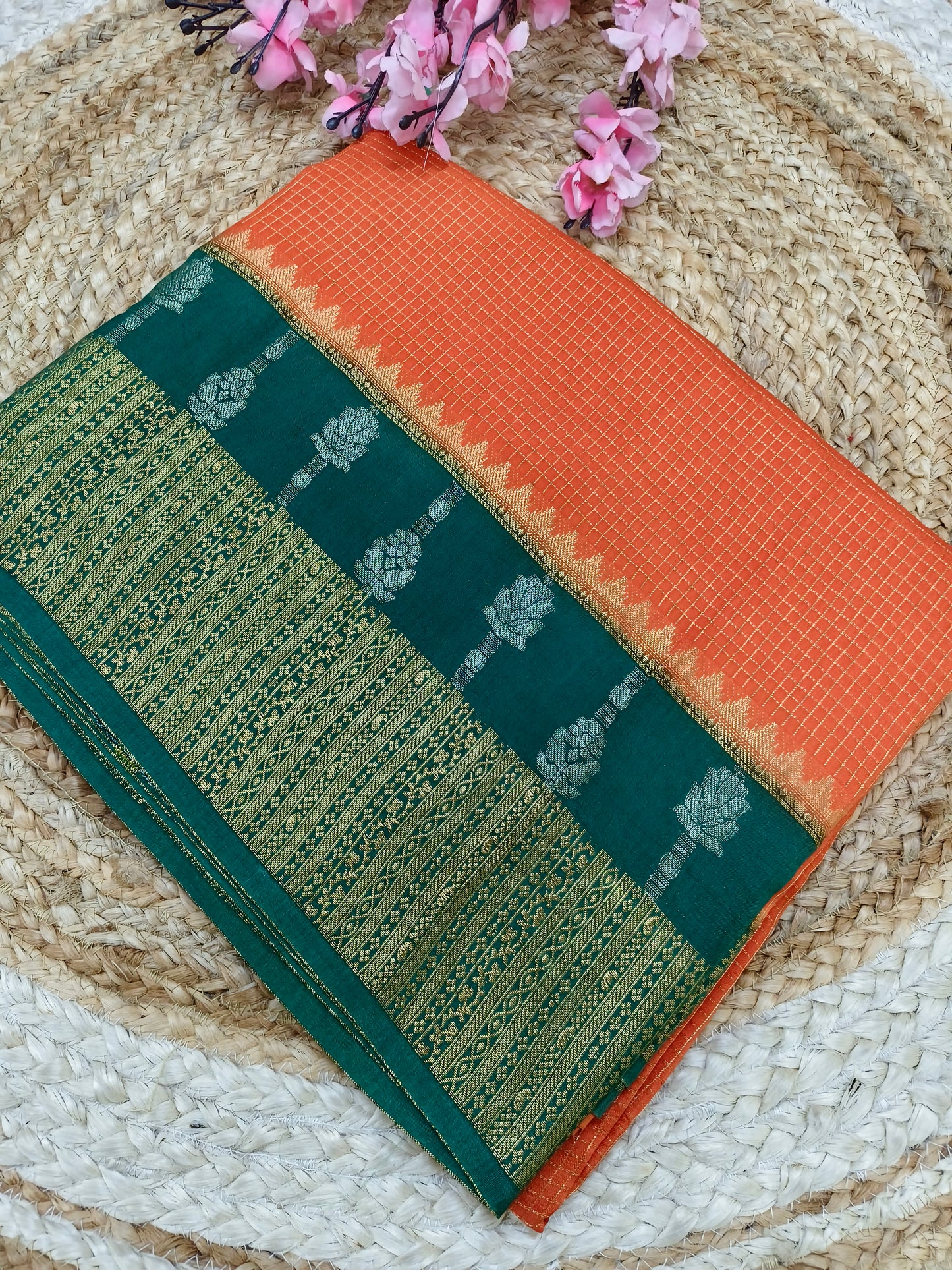 Orange With Green Elegant viscose silk saree