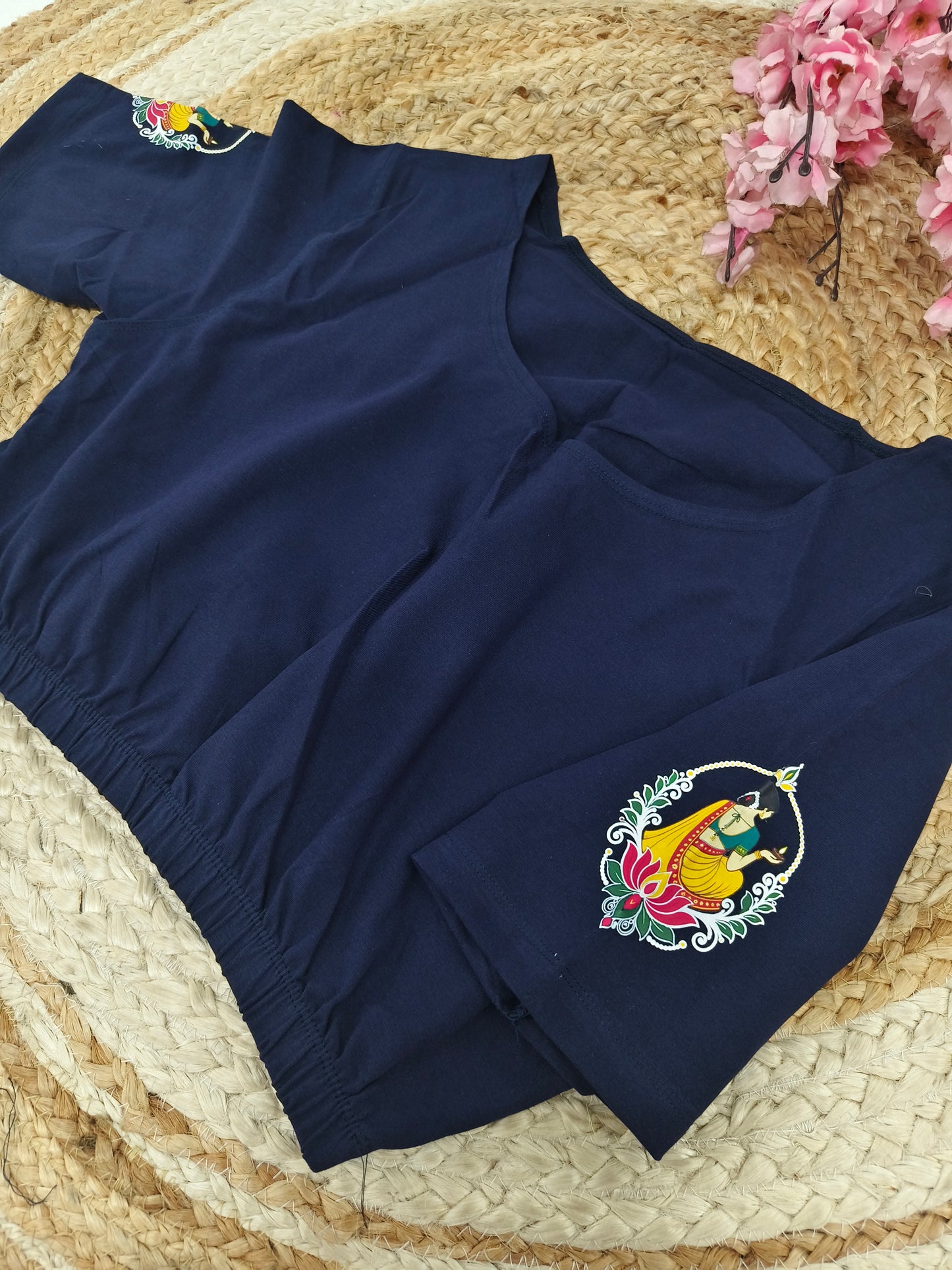Navy blue Stretchable blouse with unique printed design