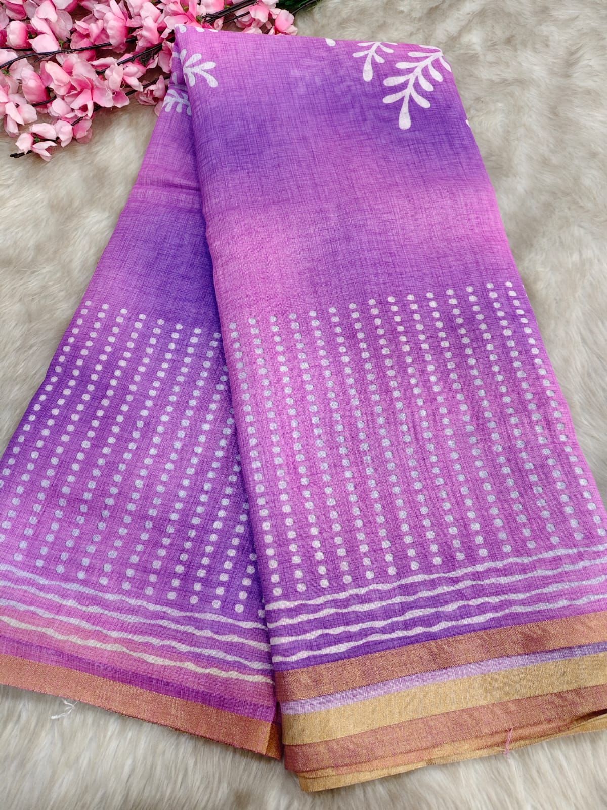 Lavender Linen cotton saree