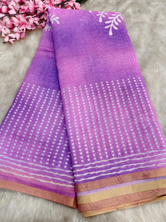 Lavender Linen cotton saree