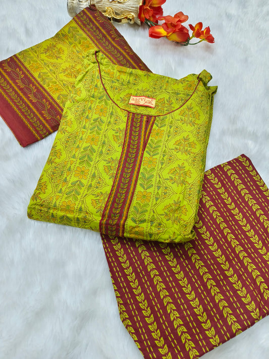 Green with maroon Pure Cotton Suit