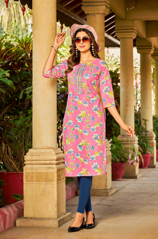 Peach cotton kurta