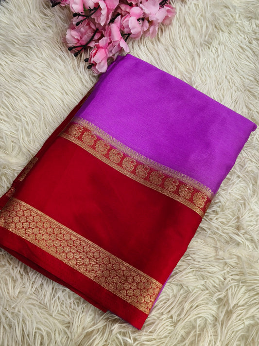 Lavendra with Red semi Mysore crepe silk
