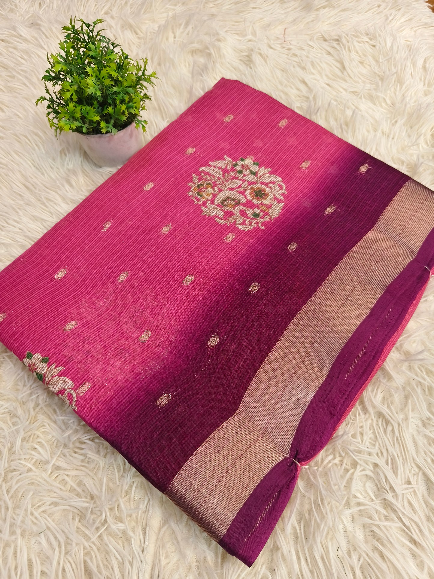 Rani Pink with wine light weight juit Saree
