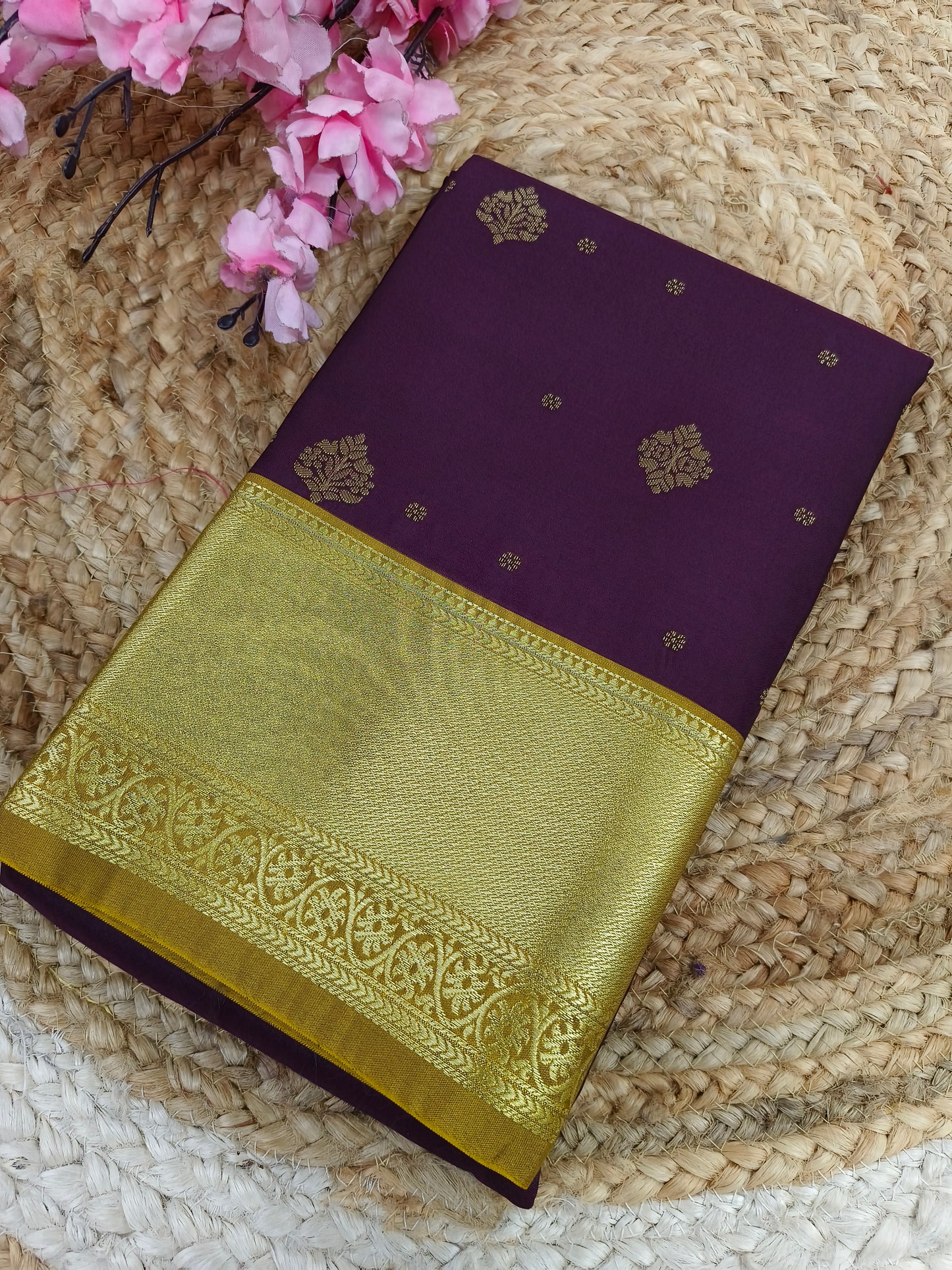 Wine with mehendi green Elegant semi kanjivaram silk saree