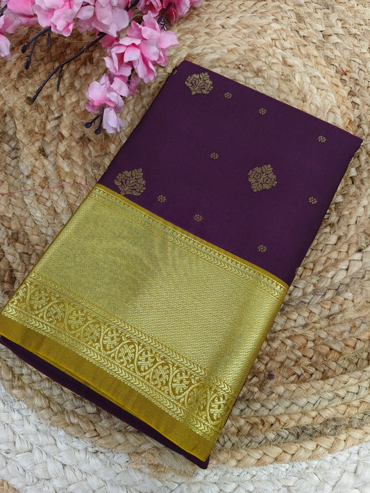 Wine with mehendi green Elegant semi kanjivaram silk saree