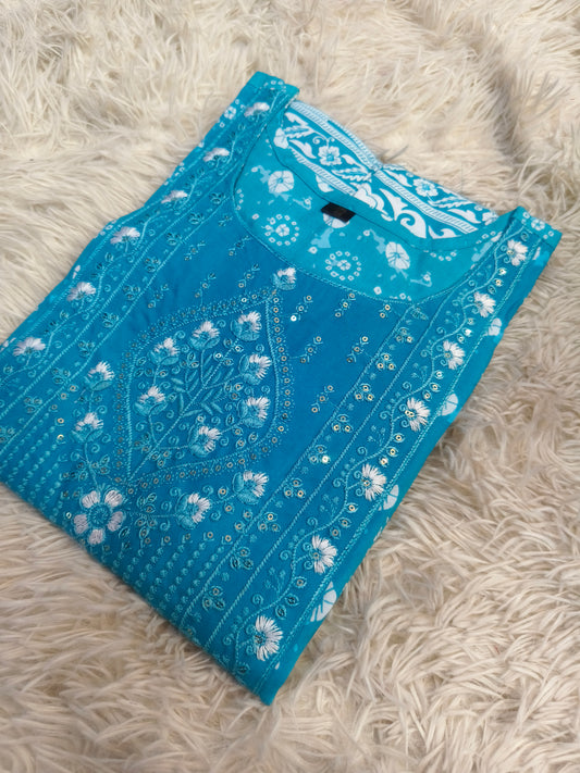 Sky Blue Cotton Anarkali Top