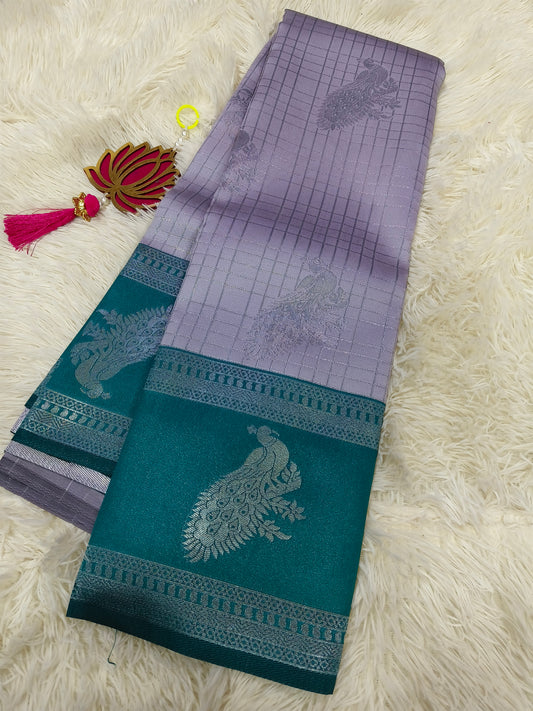 Silver with green Mercidised silk saree